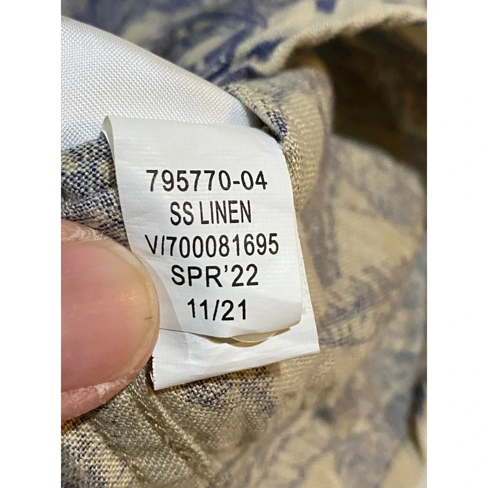 Banana Republic Mens XL 100% Linen Palm Tree Short Sleeve Button Down Shirt Blue